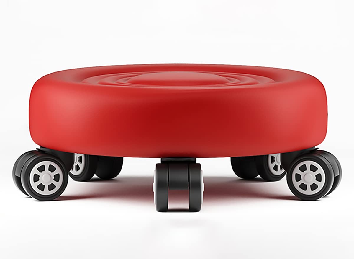 Zwarte Rolstoel Pu-Leer, Lage, Zware Ronde Rollende Kruk, 360 ° Draaibare Kleine Kruk Met Universele Zwenkwielen Voor Thuiskantoor, Garage, Fitness (Zwart