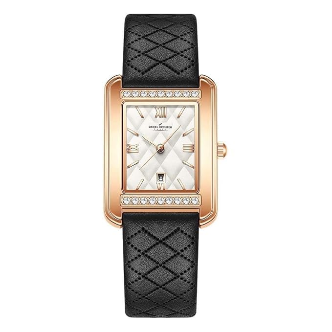 daniel hechter Jussieu Collection Luxury Square Watch for Women – Rose Gold Jeweled case with Diamond Accents and Textured dial-picture-30