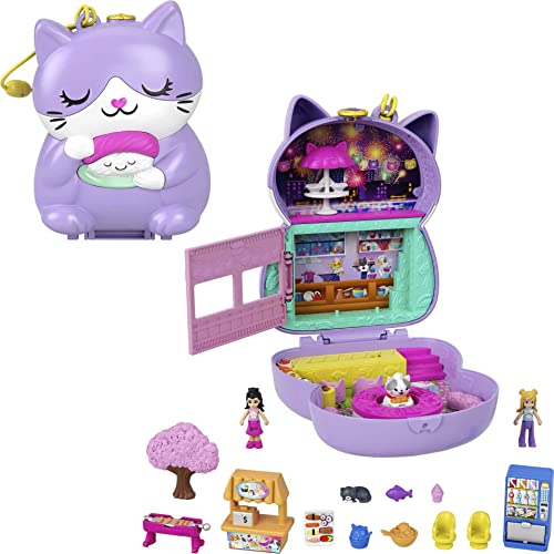 Polly Pocket Coffret Restaurant Chat, décor de restaurant de sushis avec 2 mini-figurines Polly et son amie et 12 accessoires, Jouet Enfant, Dès 4 ans, HCG21