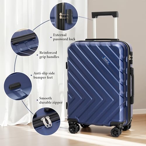Image of 3 piece Carry on luggage 22x14x9 airline approved Porsche Blue | Lightweight ABS Hardside Luggage, TSA-Approved combination Lock, Suitcases with Spinner Removable Wheels (20 inch /DB /TB)