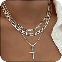 Pancert Dainty Gold Cross Necklace for Women - Stackable Layered Paperclip Mariner Chain with CZ Diamond Pendant, Simple Gift Jewelry