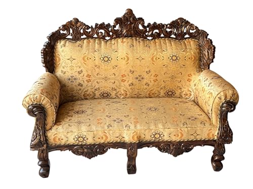 Image of Wooden 7 Seater Sofa Set | Solid Wood Hand-Carved Sofa 3+2+1+1 Traditional Carving Design Furniture for Living Room, Home, Office