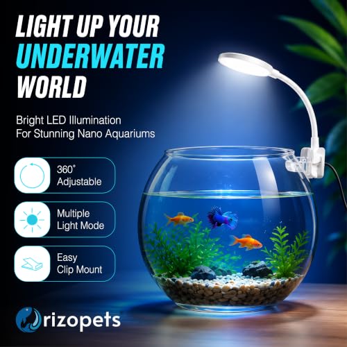 Image of Rizopets Multicolor Changing Nano Aquarium Lamp, 360-Degree Adjustable Clip Light for Small Aquarium & Fish Bowls (Blue & White)