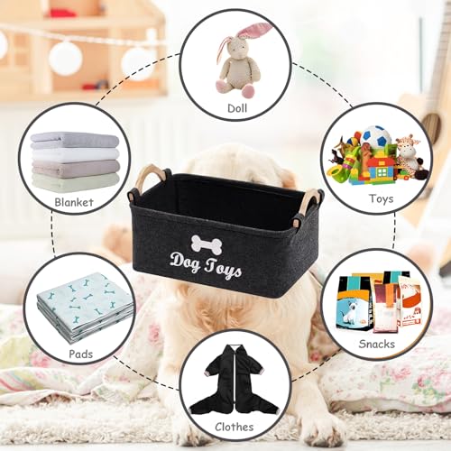 TownTop Aufbewahrungskorb für Hundespielzeug, Filz Aufbewahrungsbox mit Knochenmuster, Spielzeug Korb für Dog Toys, 38x25x18cm, Tiefgrau, Ideal für die Aufbewahrung von H