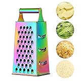 Buyer Star Große 4 Seiten Reibe aus Edelstahl mit Griff, Multifunktionsschneider zum Hobeln von, Knoblauch, Gurken, Karotten, Käse, Kartoffeln, ergonomisches Küchenhelfer Zubehör (Regenbogen Farbe)