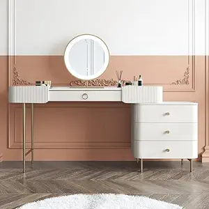 NG Decor White Retractable Makeup Vanity Table with Drawers