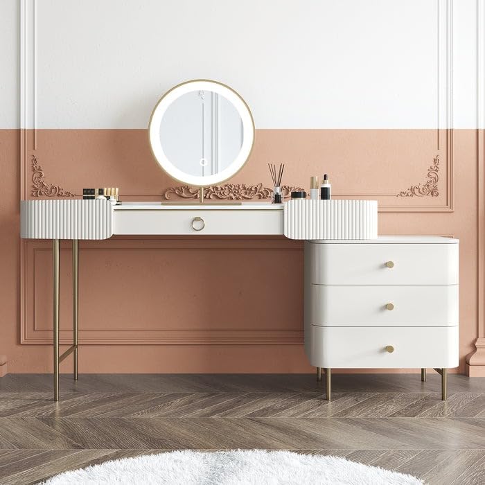 NG Decor White Retractable Makeup Vanity Table with Drawers-image-20
