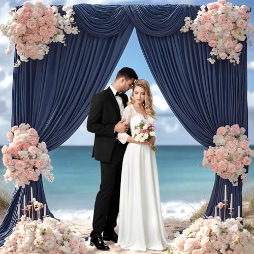 Image of 20x10 Navy Blue Backdrop Curtain for Party Wrinkle Free Polyester Fabric Photo Backdrop Curtain Drapes for Party Wedding Stage Birthday Baby Shower Decoration 5ft x 10ft,4 Panels