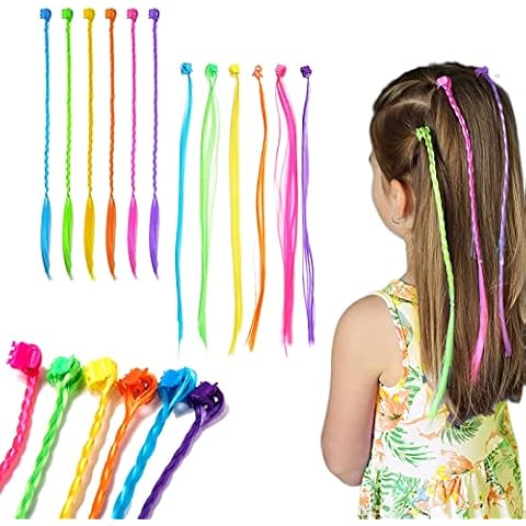 Hair Braided for Kids, 12pcs Girls Hair Extensions with Rainbow Hair Clips, Colorful Hair Accessories for Birthday Christmas Party Favors and Children Performance Cover