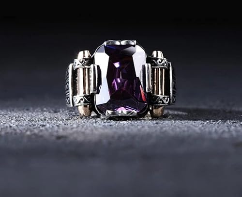 Men Amethyst Stone Ring, Square Stone Ring, Turkish Handmade Silver Men Ring, Ottoman Style Ring, Gift For Him #TOP2
