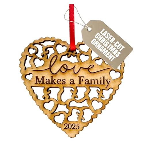 Love Makes A Family Adoption Ornament in Laser Cut Wood - Gotcha Day Gift, Great for Family or Blended Ideas, Comes in a Gift Box