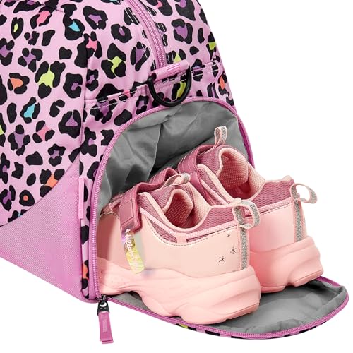 Choco Mocha Kids Duffle Bag & Passport Holder Girls ages 9-12 for Travel Cheetah Pink3