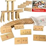 Math Domino Game for 1st & 2nd Grade | Wooden Algebra Dominoes Plus/Minus | Educational Learning Toy for Kids 6+ | Classroom, Homeschool & Teaching Supplies