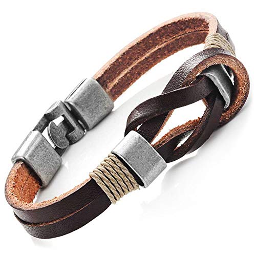 Preisvergleich Produktbild Urban-Jewelry Dunkelbraunes Echtes Leder Seemannsknoten Armband mit Silber Verschlüsse für Ihn und Sie, Unisex, 8"