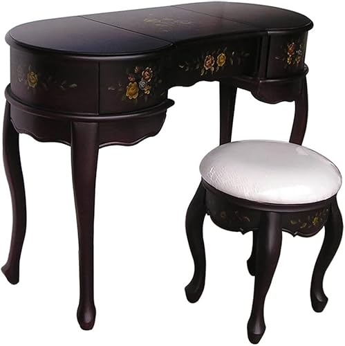 Miniatura 1 de Juego de tocador para dormitorio vestidor retro pequeño con espejo abatible cómoda para mujer mesa multifuncional con taburete dormitorio tocador de