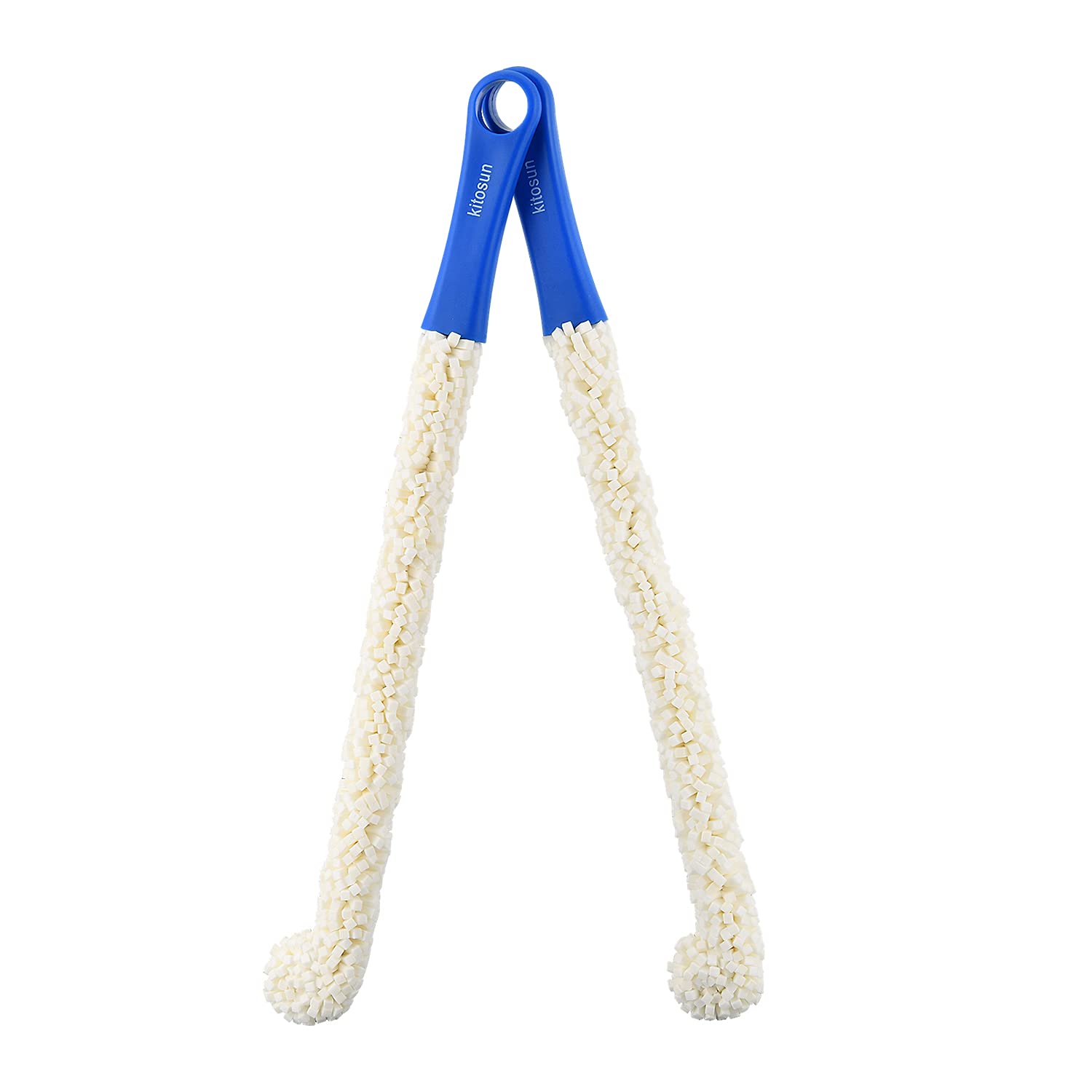 Kitosun White Foam, Blue Handle (2-Pack) Bottle Cleaner 16.7” Bendable Long Foam Brush Cleaning Tool For Hookahs, Vases, Decanters, Wine Bottles, Tall Glasses, Champagne Glasses, Wine Goblets, Thermoses