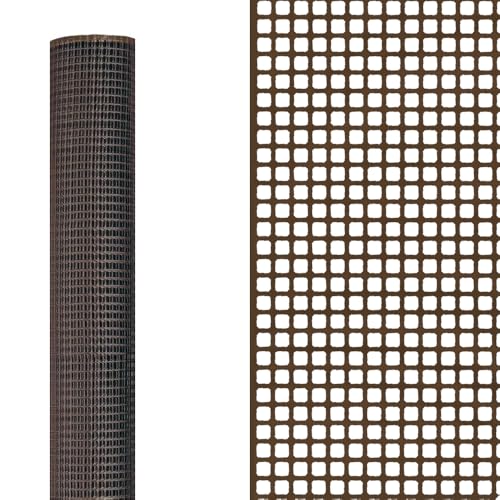 Rete Protettiva Quadra in Plastica a Maglia 10x10 Mm per Balconi Cancelli Recinzioni Polietilene Altezza 1 Metro (1x05 Mt, Marrone)