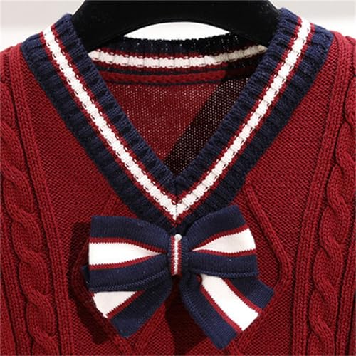 Bow Cable Knit Sweater Vest Girls Sleeveless V Neck Crop Knitwear Pullover Toddler Kids School Uniform Tops2