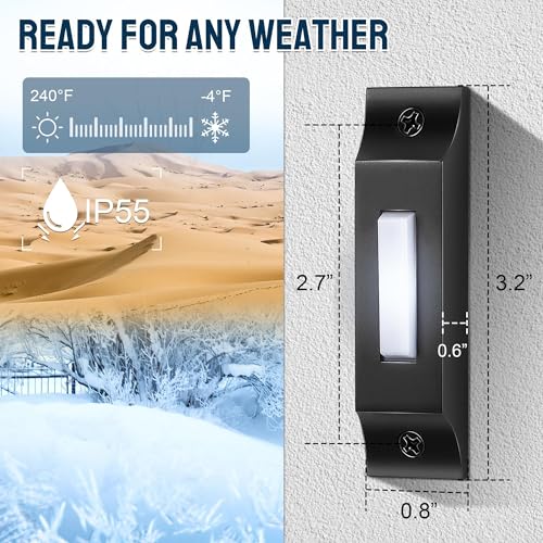 Enhon Metal Doorbell Push Button, Heavy Duty LED Lighted Wired Door Bell, Solid Wall Mounted Button for Home, Garage, Un - Additional View
