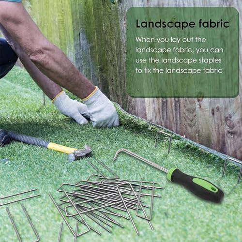 200Packs 6 Inch Heavy Duty 11 Gauge Garden Pins Stakes, Galvanized Steel Staples Pegs with Pick Hook and Gloves, for Securing Weed Fabric Landscape Fabric Netting Ground Sheets and Fleece by VASLON - Image 4