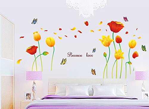 Oren Empower Tulip Flowers Wall Stickers (170 cm x 100 cm, Orange) (AY9109) 1