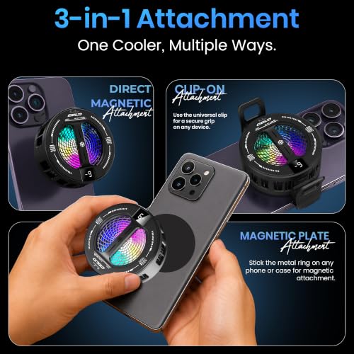 Image of PunnkFunnk Phone Cooler for Gaming, 5000 RPM 7-Blade Fan, RGB Light, Semiconductor Cooling Chip, Type-C Powered, LED Display, Clamp Mount Mobile Cooling Fan for Android & iOS (Black mint)