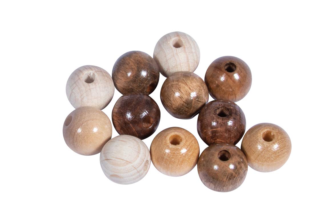 Rayher 12210505 Wooden Beads Mix FSC 100%, 12mm ø, Natural Shades, Polished, tab-Bag 32pcs