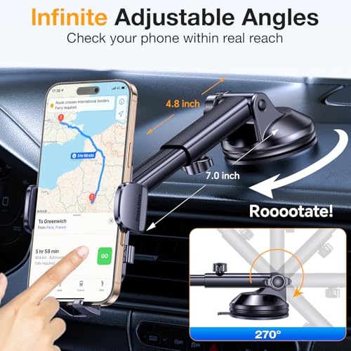 Phone Holders for Your Car【Upgraded Strongest Suction】Car Phone Holder Mount Dash【360° Adjustable】Suction Cup phone Mount for Truck Stand Cell PHone Holder for Car mount Fit All iPhone Car Accessories - Image 6