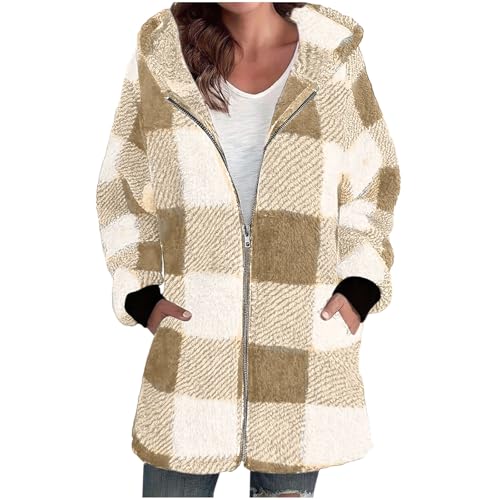 Flannel Plaid Jacket for Women Casual Zip Up Sherpa Fleece Jackets Shackets Fall Winter Outfits Coats Hoodies with Pockets
