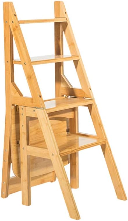 Solid Wood Dual-use Folding Ladder Stool Home Herringbone Multi-Function Stair Chair 4 Layer Ascending Ladder