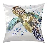 HGOD DESIGNS Sea Turtle Pillow Case,Sea Animal Lover Watercolor Brick Turtle Satin Cushion Pillow Cover Square Standard Home/Sofa Decorative Men/Women 18x18 inch Brown,Blue ¡