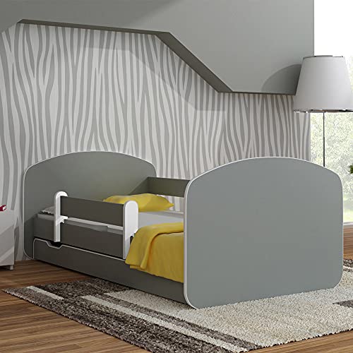 Lit d'enfant avec sommier et structure grise robuste en bois 160x80 - 2