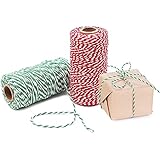 Benvo リボン 2巻セット クリスマス＆正月プレゼント用リボン 幅2mm長100m/巻き 綿紐 毛糸 クリスマス紐 編み糸 手作り用 プレゼント包装用品 綿ひも コットンコード お誕生日 新年 祝日など手芸材料 装飾 梱包 DIY用 壁飾り壁掛け コットンロープ 綿糸 編み素材として利用可能(赤＆白+緑＆白)