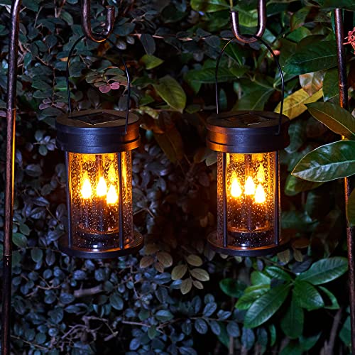 Solar Garden Lanterns Outdoor Hanging Flickering Candle Lights With Raindrop Decorative Mission Lights For Patio Decor, Yard, Table, Pathway 2 Pack #TOP1