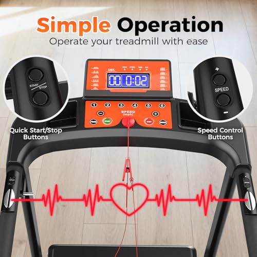 Image of Lastforever Walking Treadmill with Extra-Long Safety Handrails, Home Recovery Fitness Exercise Machine for Elder, Senior Treadmills for Home, Heart Rate Monitor, LED Display, 310 lbs Capacity