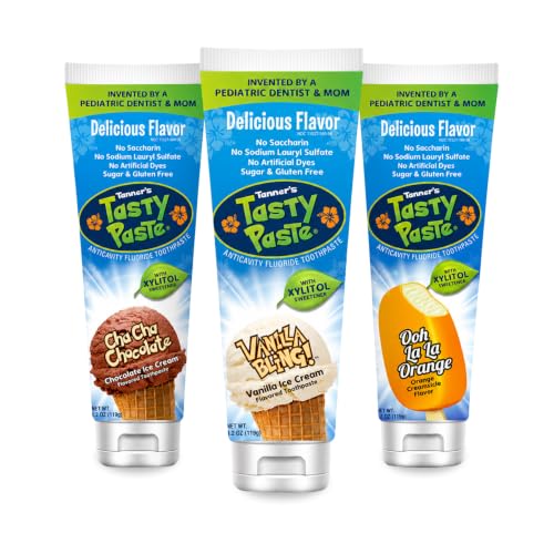 Tanner's Tasty Paste Kids Fluoride Toothpaste Variety Pack, No Mint, 3-Pack