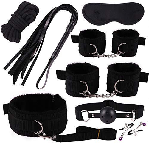 Image of Bondage Kit Restraints Kit Sex Toys for Couples, BSDM Kits for Couples, BDSM Set, Adjustable Bondage Set Fuzzy Handcuffs Ball Gag Couples Sex Toys BSDM Toys for Couples BDSM Toys Couples (Black)