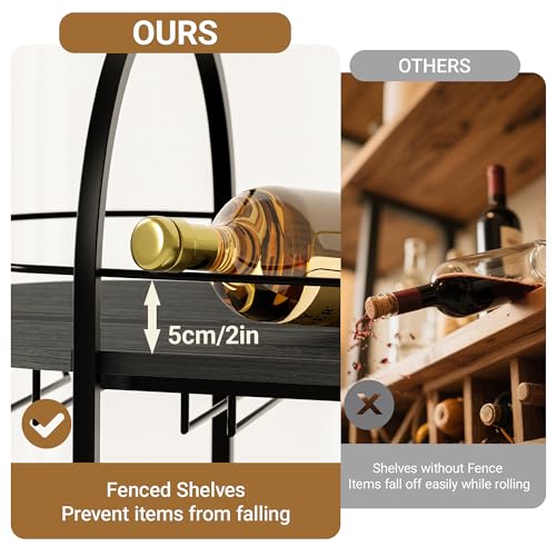 DAWNYIELD Carrito de Bar Móvil Ovalado 3 Niveles, Carrito de Bebidas con Ruedas Bloqueables y Portavasos, Carrito de Servicio con Ruedas para Cocina Salón Fiestas Home Bar, Negro - imagen 6