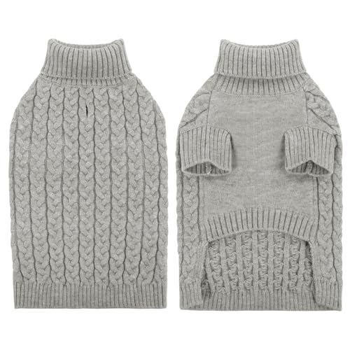 Hundepullover für Kleine Hunde Hundepulli Winter Warm Hunde Pullover Rollkragen Strickpullover Hundemantel Hundepulli für Dackel Französische Bulldogge Wintermantel Hunde Warmer Hundekleidung Grau, XS