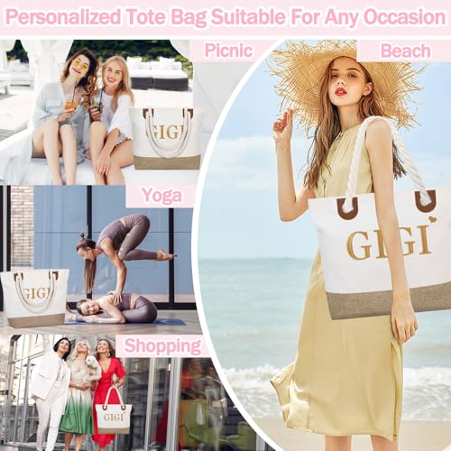 Image of GhvyenntteS Gigi Gifts for Grandma, Birthday Gifts for Gigi Tote Bag with Zipper, Beach Tote Bag - Perfect for Birthday, Mothers Day, Christmas