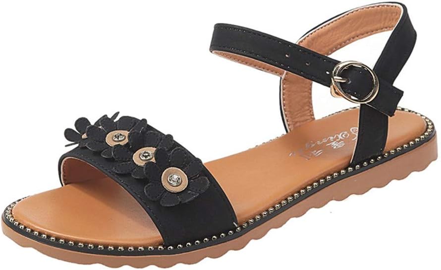 UULIKE Women’s Flat Sandals Shoes Elegant Sweet Flower Open Toe Ankle Trendy Platforms Slippers Leisure Party Walking Bohemia Shoes Spring Summer Outdoor,Working,Home,Beach