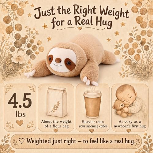 gnomantic Sloth Weighted Stuffed Animals, Plush Pillow for Kids - 2