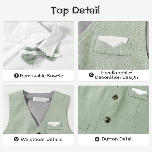 Image of Volunboy Baby Boys Summer Suits Short Sleeve Wedding Ring Bearer Outfits 4Pcs Graduation Dress Vest Shirt Bowtie Shorts Set