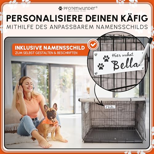 PFOTENWUNDER® Hundekäfig für zuhause, Gitterbox in 3 Größen, 2 Türen + 1 Cover, 1 Trainingsbuch, Tiertransportbox Hundetransportkäfig klappbar XXL, Hunde-Transport-Box Auto Drahtkäfig (122*75,5*84cm)