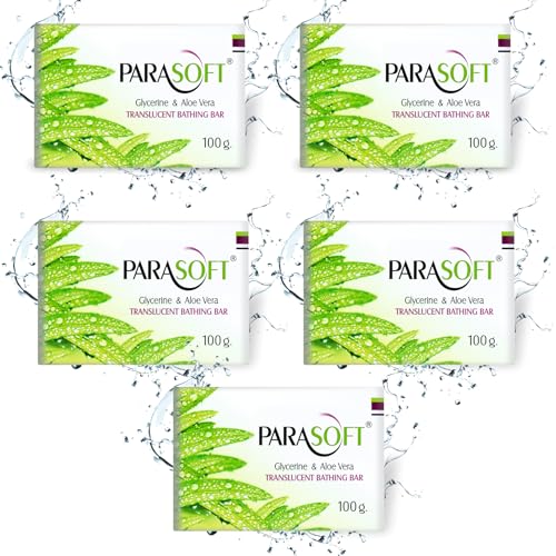 Image of Parasoft Moisturizing Bathing Bar - 100g with Aloe Vera, Glycerine & Vitamin E - For Dry, Sensitive & Normal Skin | Daily Nourishing Soap (Pack of 5)