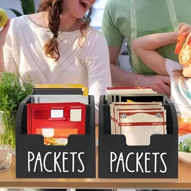 Generic Minimalist Wooden Kitchen Snack Organizer - 4 Compartment Black Packet Holder