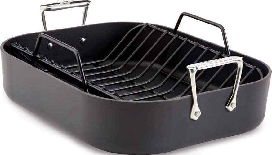 Image of All-Clad HA1 Hard Anodized Nonstick Roaster and Nonstick Rack 13x16 Inch Oven Broiler Safe 500F Roaster Pan, Pots and Pans, Cookware Black
