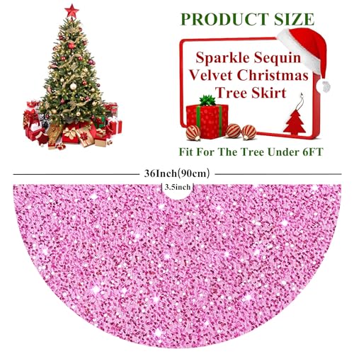 image for FUHSY Christmas Tree Skirt Pink Sequin Tree Skirt 36
