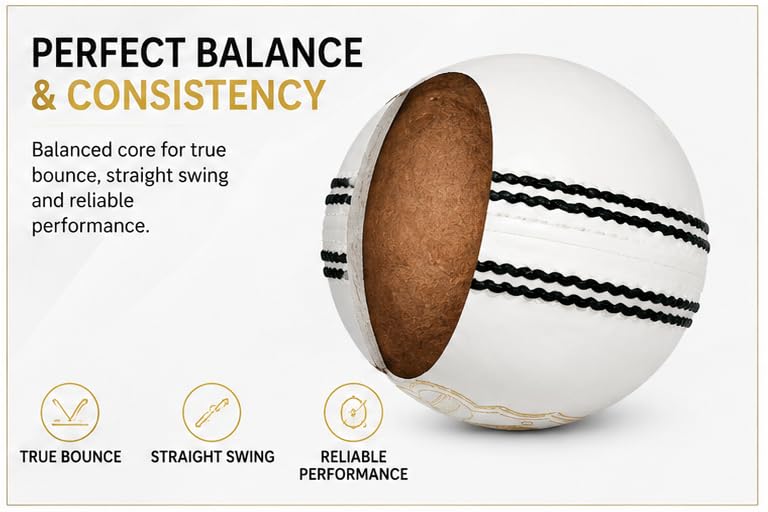 Image of R S Professional White Test 4 Piece Cricket Leather Ball Power Series Hand Stitched Ideal for T20, ODI & Test Matches (3, White)