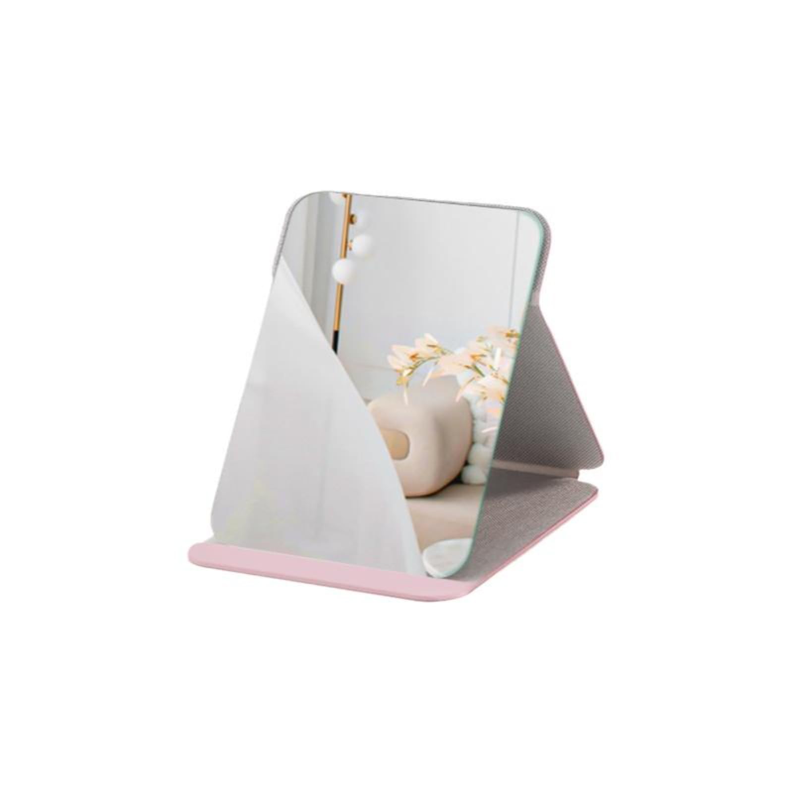 Folding Makeup Mirror Portable Desktop Vanity Adjustable Stand Office Dorm Pink Large-image-25